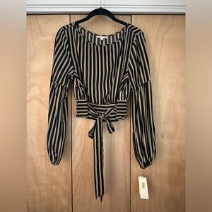 GB by Gianni Bini Black Striped Tie Front Top Blouse Size M NWT